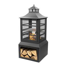 26" Square Outdoor Steel Woodburning Fireplace with Cooking Grill