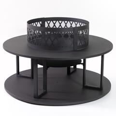 38 Inch Diameter Outdoor Steel Woodburning  Fire Pit with Log Storage