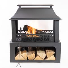 36 Inch Rectangular Outdoor Steel Woodburning Fireplace with Log Storage