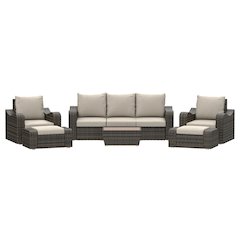 5 Place Seating Brown Outdoor Wicker Sofa and Sofa Chair Set with Table