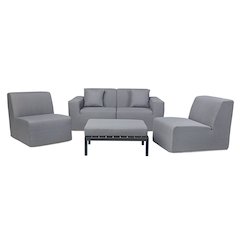 4 Place Seating Gray Outdoor Compressed Foam Sectional Sofas and Ottoman Set