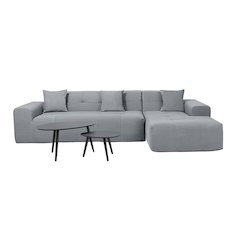 4 Piece Gray Outdoor Compressed Foam Sectional Sofa Lounger and Table Set