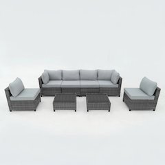 8 Piece Gray Outdoor Sectional Wicker Sofa Chairs and Tables