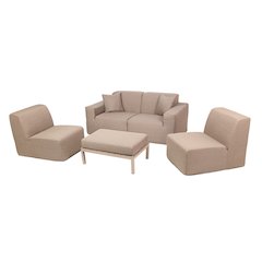 4 Place Seating Brown Outdoor Compressed Foam Sectional Sofas and Ottoman Set