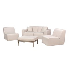 4 Place Seating Beige Outdoor Compressed Foam Sectional Sofas and Ottoman Set
