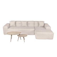 4 Piece Beige Outdoor Compressed Foam Sectional Sofa Lounger and Table Set