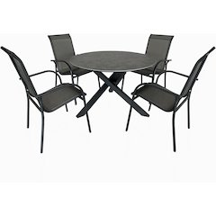 4 Place Grey Outdoor Aluminum Round Patio Dining Table and Stackable Chairs Set