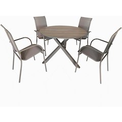 4 Place Outdoor Aluminum Round Patio Dining Table and Stackable Chairs Set