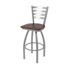 410 Jackie Stainless Steel 30" Swivel Bar Stool with Dark Cherry Oak Seat