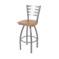 410 Jackie Stainless Steel 30" Swivel Bar Stool with Medium Oak Seat