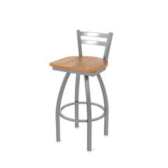 411 Jackie Low Back Stainless Steel 30" Swivel Bar Stool with Medium Oak Seat