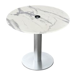 All-Season Table with 36" Diameter White Marble Top with Umbrella Hole