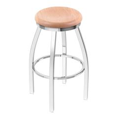 802 Misha 36" Swivel Extra Tall Bar Stool with Chrome Finish and Natural Oak Seat