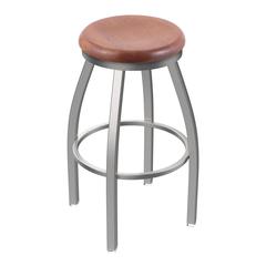802 Misha Stainless Steel 30" Swivel Bar Stool with Medium Oak Seat
