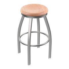 802 Misha Stainless Steel 30" Swivel Bar Stool with Natural Oak Seat