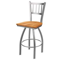 810 Contessa Stainless Steel 30" Swivel Bar Stool with Medium Maple Seat