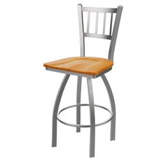 810 Contessa Stainless Steel 30" Swivel Bar Stool with Medium Oak Seat
