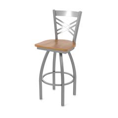 820 Catalina Stainless Steel 30" Swivel Bar Stool with Medium Maple Seat