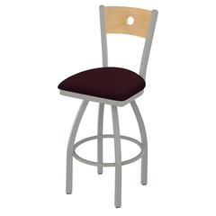 830 Voltaire 36" Swivel Counter Stool with Anodized Nickel Finish, Natural Back, and Canter Bordeaux Seat