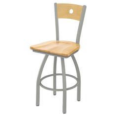 830 Voltaire 36" Swivel Counter Stool with Anodized Nickel Finish, Natural Back, and Natural Maple Seat