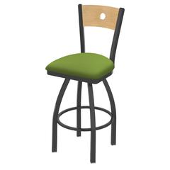 830 Voltaire 30" Swivel Counter Stool with Pewter Finish, Natural Back, and Canter Kiwi Green Seat