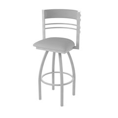 Swivel Bar Stool with Anodized Nickel Finish and Canter Folkstone Grey Seat