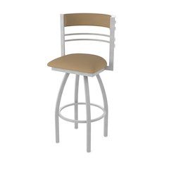 Swivel Bar Stool with Anodized Nickel Finish and Canter Sand Seat and Back