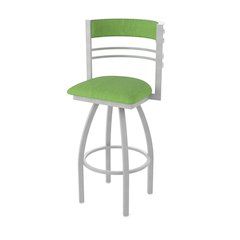 Swivel Bar Stool with Anodized Nickel Finish and Graph Parrot Seat and Back
