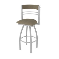 Swivel Bar Stool with Anodized Nickel Finish and Graph Cork Seat and Back