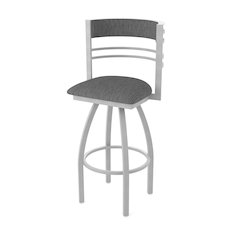 Swivel Bar Stool with Anodized Nickel Finish and Graph Coal Seat and Back