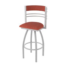 Swivel Bar Stool with Anodized Nickel Finish and Graph Poppy Seat and Back
