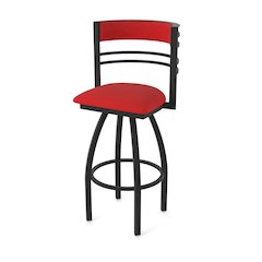 Swivel Bar Stool with Black Wrinkle Finish and Canter Red Seat and Back