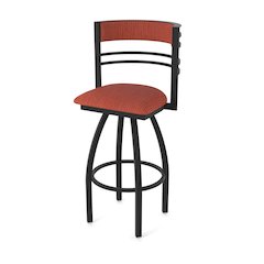 Swivel Bar Stool with Black Wrinkle Finish and Graph Poppy Seat and Back
