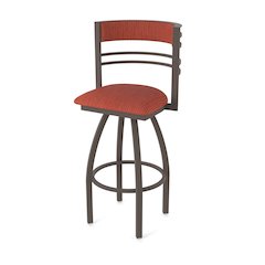 Swivel Bar Stool with Bronze Finish and Graph Poppy Seat and Back