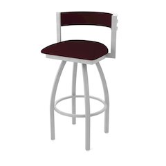 Swivel Bar Stool with Anodized Nickel Finish and Canter Bordeaux Seat and Back