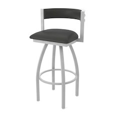 Swivel Bar Stool with Anodized Nickel Finish and Canter Iron Seat and Back