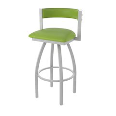 Swivel Bar Stool with Anodized Nickel Finish and Canter Kiwi Green Seat and Back