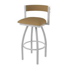 Swivel Bar Stool with Anodized Nickel Finish and Canter Saddle Seat and Back