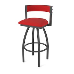 Swivel Bar Stool with Pewter Finish and Canter Red Seat and Back