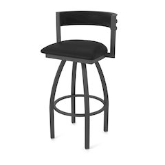 Swivel Bar Stool with Pewter Finish and Black Vinyl Seat and Back