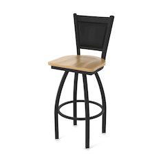 Swivel Bar Stool with Black Wrinkle Finish and Natural Maple Seat