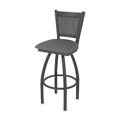 Swivel Bar Stool with Pewter Finish and Graph Coal Seat and Back