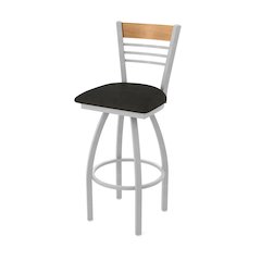30" Swivel Bar Stool, Anodized Nickel Finish, Medium Back, Canter Espresso Seat