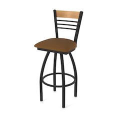 30" Swivel Bar Stool, Black Wrinkle Finish, Medium Back, Canter Thatch Seat