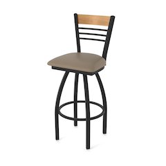 30" Swivel Bar Stool, Black Wrinkle Finish, Medium Back, Canter Earth Seat