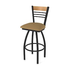 30" Swivel Bar Stool, Black Wrinkle Finish, Medium Back, Canter Saddle Seat