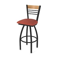 30" Swivel Bar Stool, Black Wrinkle Finish, Medium Back, Graph Poppy Seat