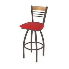 30" Swivel Bar Stool, Bronze Finish, Medium Back, Canter Red Seat