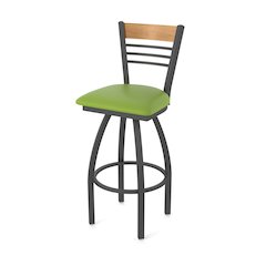 30" Swivel Bar Stool, Pewter Finish, Medium Back, Canter Kiwi Green Seat
