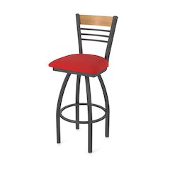 30" Swivel Bar Stool, Pewter Finish, Medium Back, Canter Red Seat